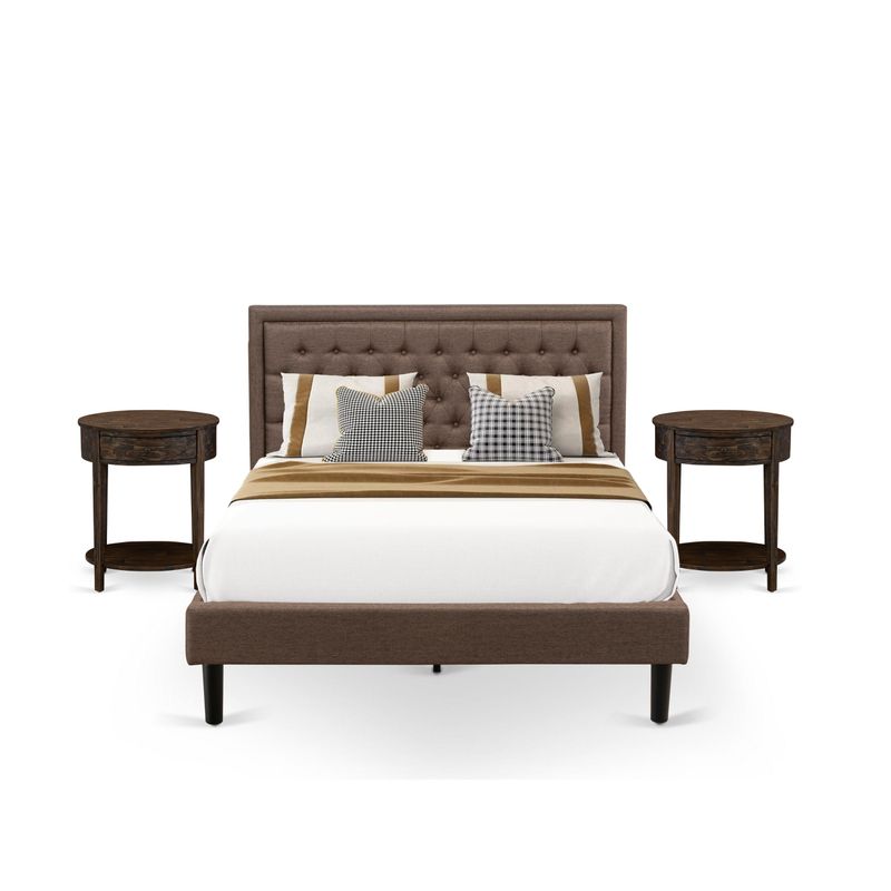 East West Furniture 3 Pc King Bedroom Set - 1 King Bed Brown Linen Fabric Button Tufted Headboard - 2 Nightstand (Bed Option) -...