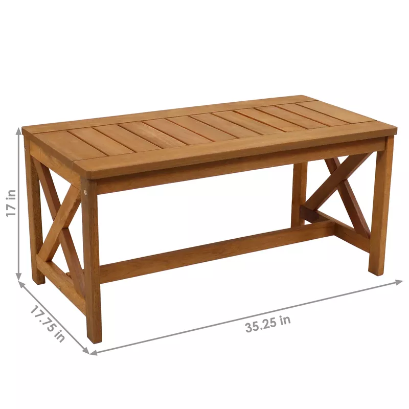 Sunnydaze Meranti Wood Outdoor Patio Coffee Table with Teak Oil Finish - 35-Inch - Brown