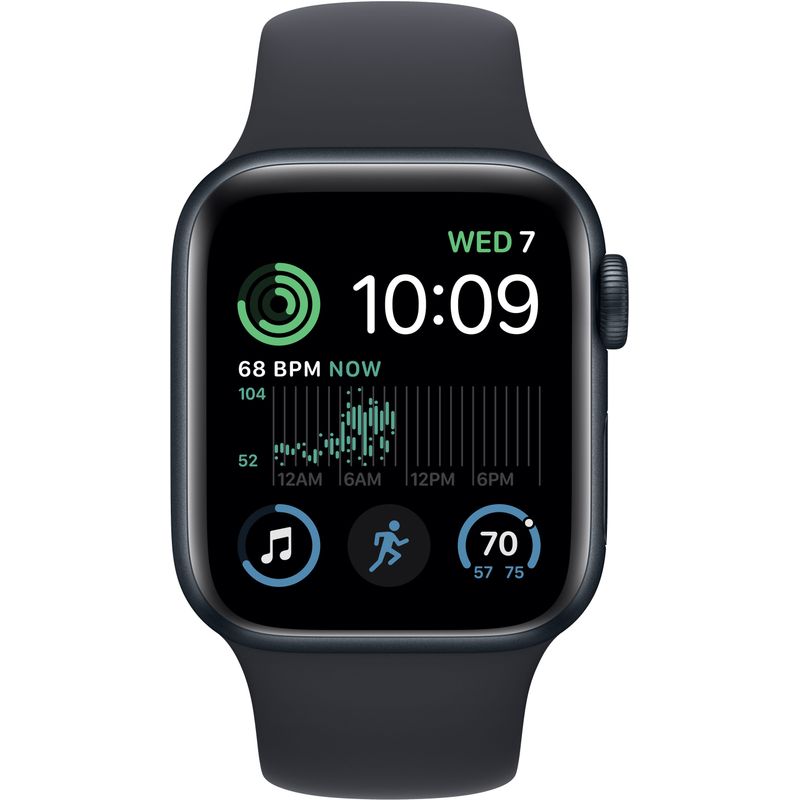 Angle Zoom. Apple Watch SE 2nd Generation (GPS + Cellular) 40mm Aluminum Case with Midnight Sport Band - S/M - Midnight