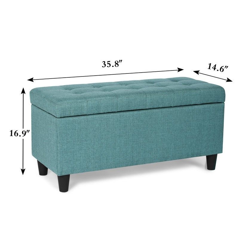 Adeco Storage Ottoman Bed Bench Fabric Tufted Upholstered Foot Stool - Teal