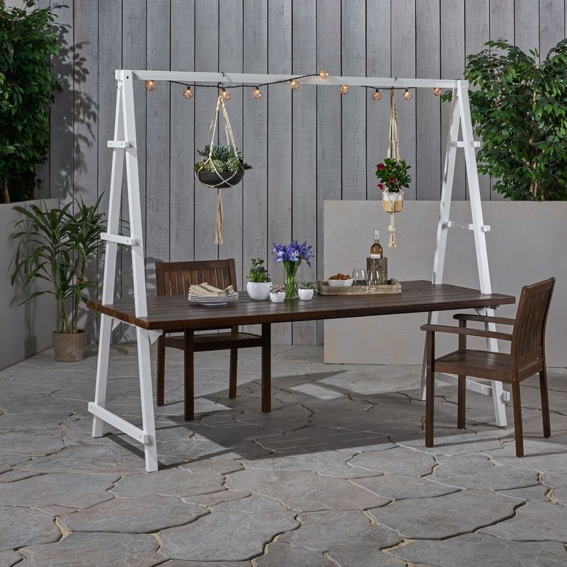 Huckleberry Outdoor Acacia Wood 88.5" Dining Table with Plant Hanger by Christopher Knight Home - Black