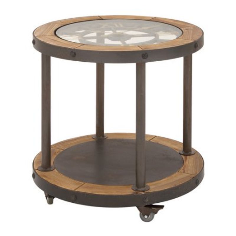 Urban Designs Clock Top Industrial Round Accent Table - Brown