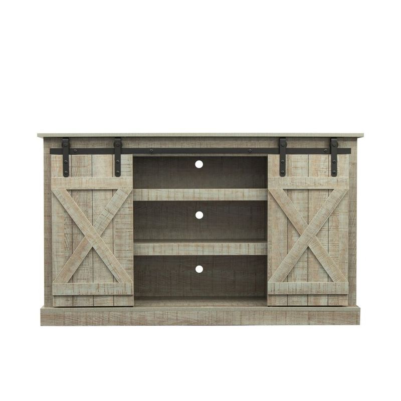 Farmhouse Sliding Barn Door TV Stand for TV up to 65 Inch Flat Screen Media Console Table Storage Cabinet - Grey