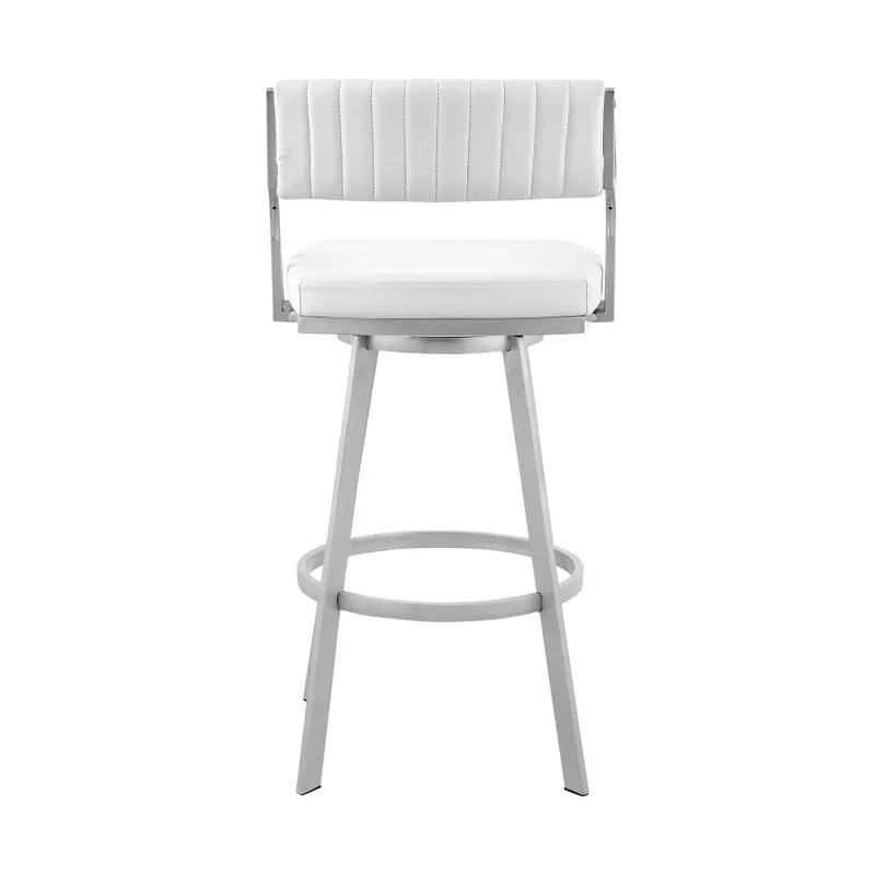 Scranton 26" Swivel White Faux Leather and Silver Metal Bar Stool