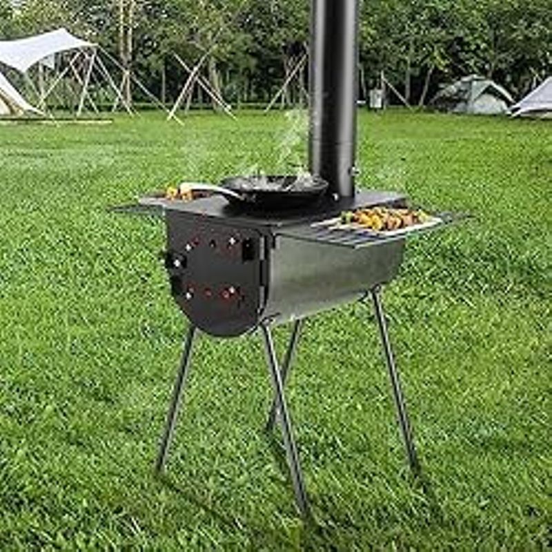 VEVOR Wood Stove, 118 inch, Alloy Steel Camping Tent Stove, Portable Wood Burning Stove with Chimney Pipes & Gloves, 3000inFirebox Hot...