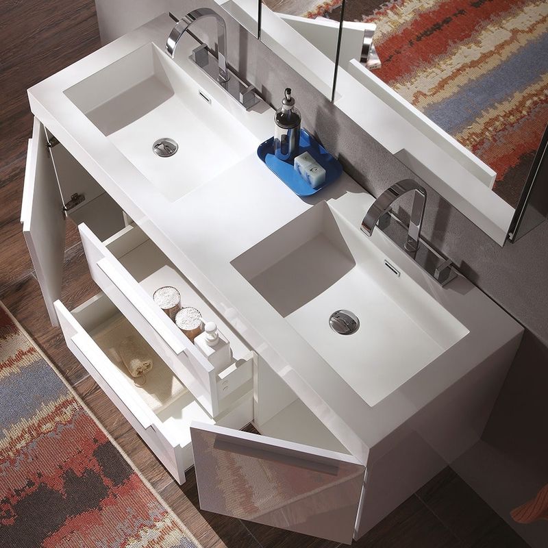 Fresca Opulento Gray Oak Modern Double Sink Bathroom Vanity w/ Medicine Cabinet - White