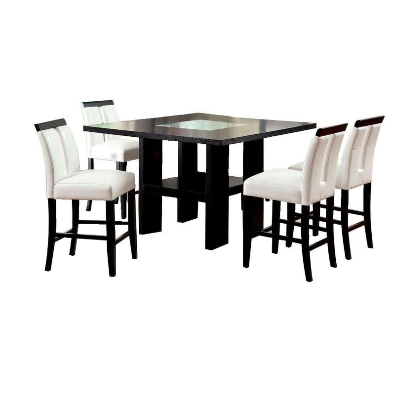 Leatherette and Tempered Glass Dining Set in Black Finish - 7-Piece Set