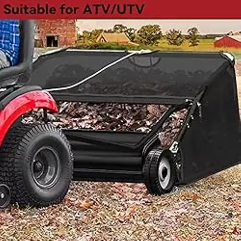 YITAMOTOR 42" Tow Behind Lawn Sweeper Pull Grass Large Hopper Black