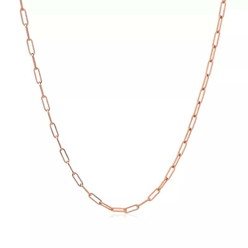14K Rose Gold Fine Paperclip Chain (1.5mm) (18 Inch)