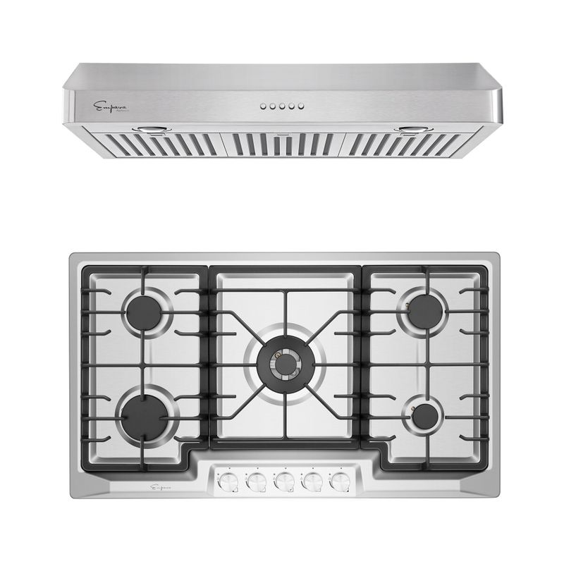 2 Piece Kitchen Appliances Packages Including 36" Gas Cooktop and 36" Under Cabinet Range Hood - 36"