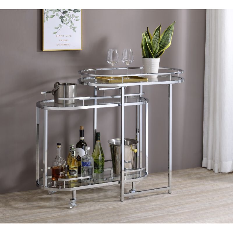 Furniture of America Susannah Chrome and Glass Nesting Serving Carts - Steel/Glass