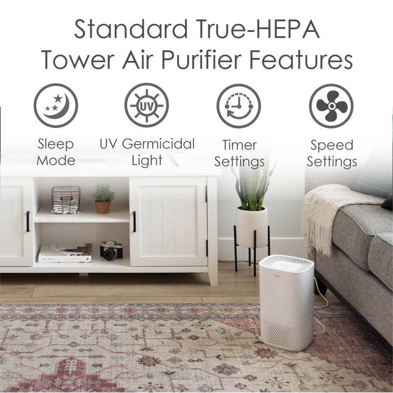 Crane True HEPA Air Purifier with UV Light for Rooms up to 250 sq. ft. - White