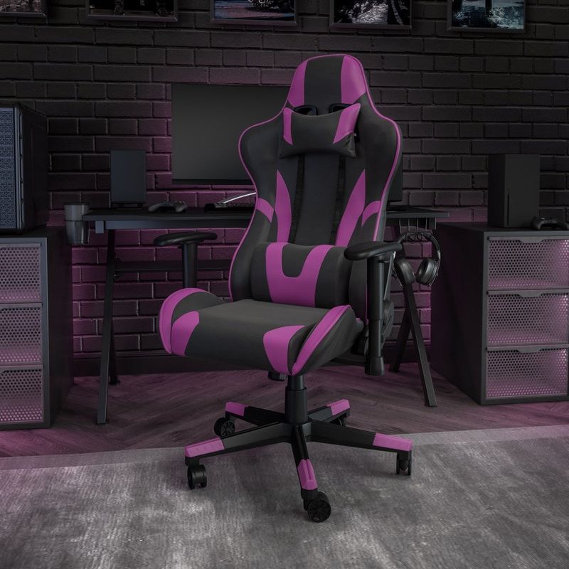 Racing Gaming Ergonomic Chair with Fully Reclining Back in Red LeatherSoft - 2'5" x 4'3" x 3'10" Square - Purple