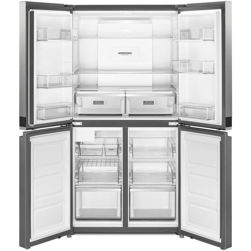 Angle Zoom. Whirlpool - 19.4 Cu. Ft. 4-Door French Door Counter-Depth Refrigerator with Flexible Organization Spaces - Stainless steel