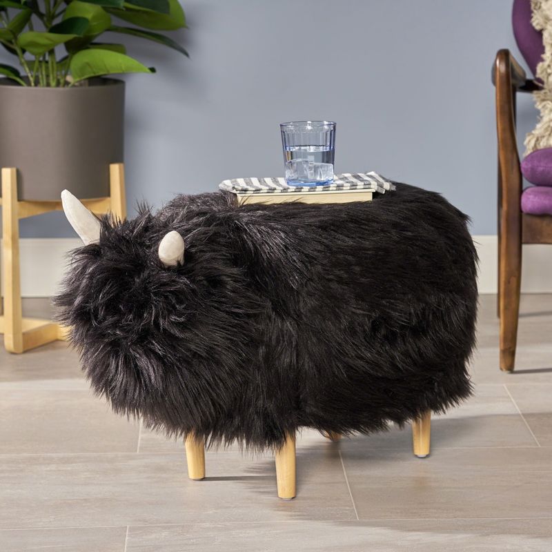 Levi Furry Yak Ottoman by Christopher Knight Home - Black