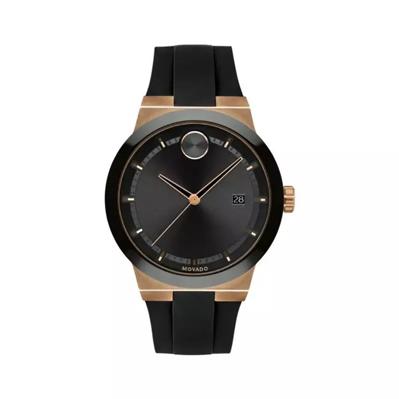 Movado - Mens Bold Fusion Black & Bronze Silicone Strap Watch Black Dial