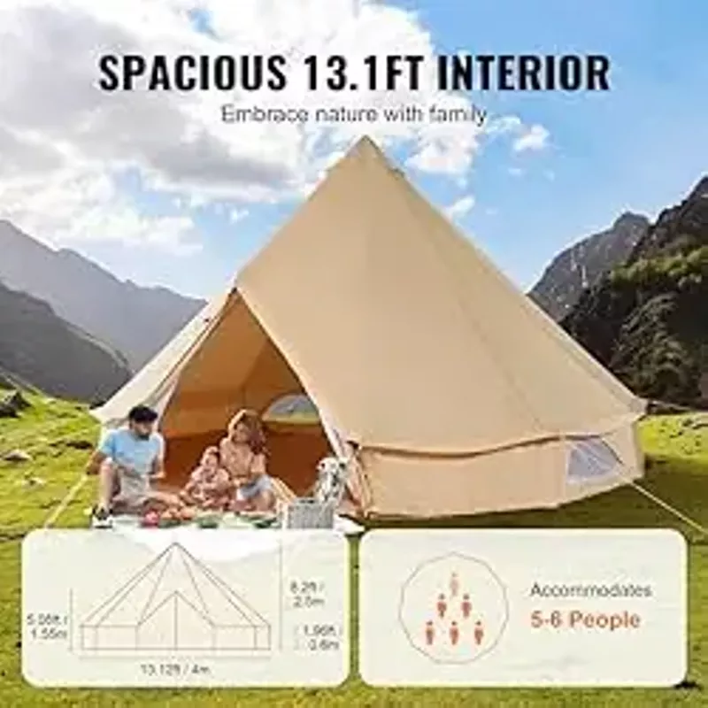 VEVOR Canvas Bell Tent, 4 Seasons Yurt Tent, Canvas Tent for Camping with Stove Jack, Breathable Tent Holds up to 4-10 People, Family Camping Outdoor Hunting Party