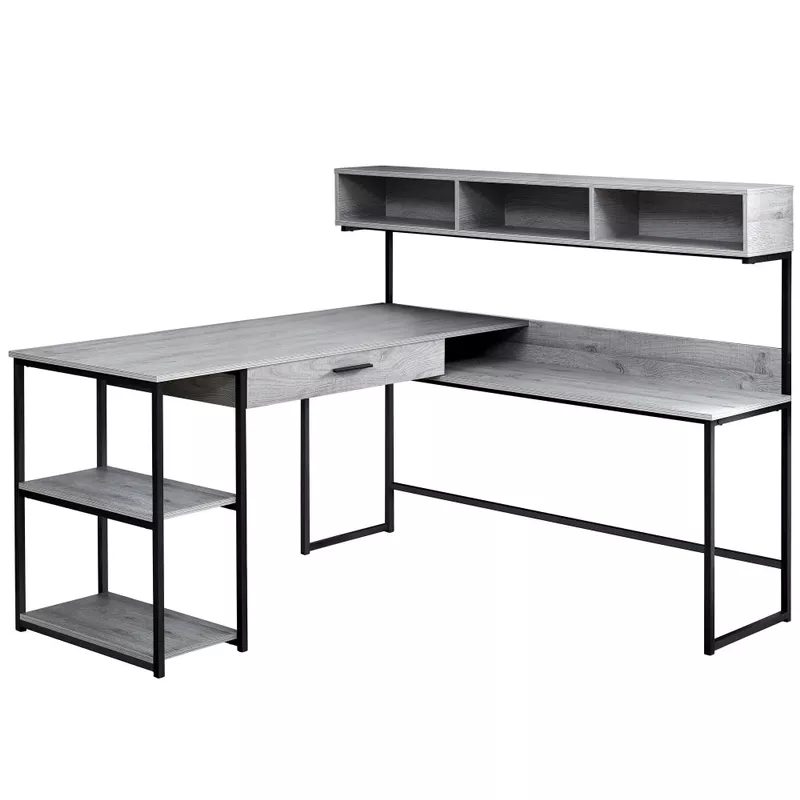 Computer Desk/ Home Office/ Corner/ Storage Drawers/ L Shape/ Work/ Laptop/ Metal/ Laminate/ Grey/ Black/ Contemporary/ Modern