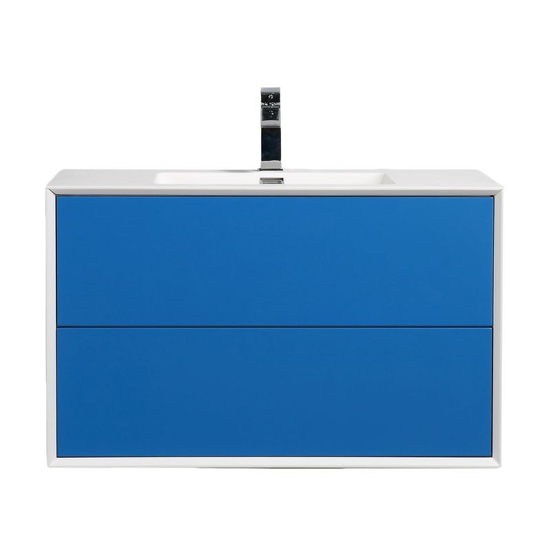 Eviva Vienna 36 inch Blue with White Frame Wall Mount Bathroom Vanity with White Integrated Acrylic Top - Blue - Wall Cabinet - Modern...