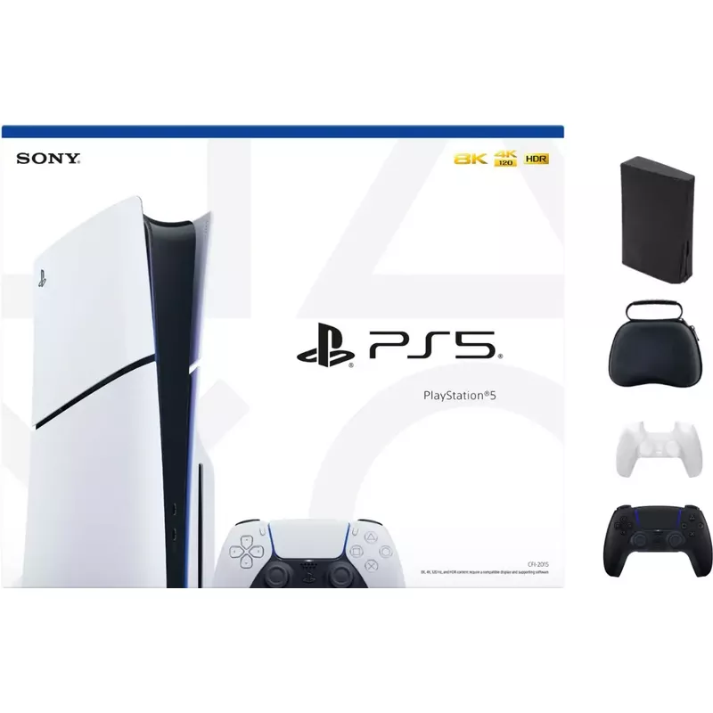 Sony - PlayStation 5 Slim Console - White With Accessories & Black Controller (Total 2 Controllers Included)