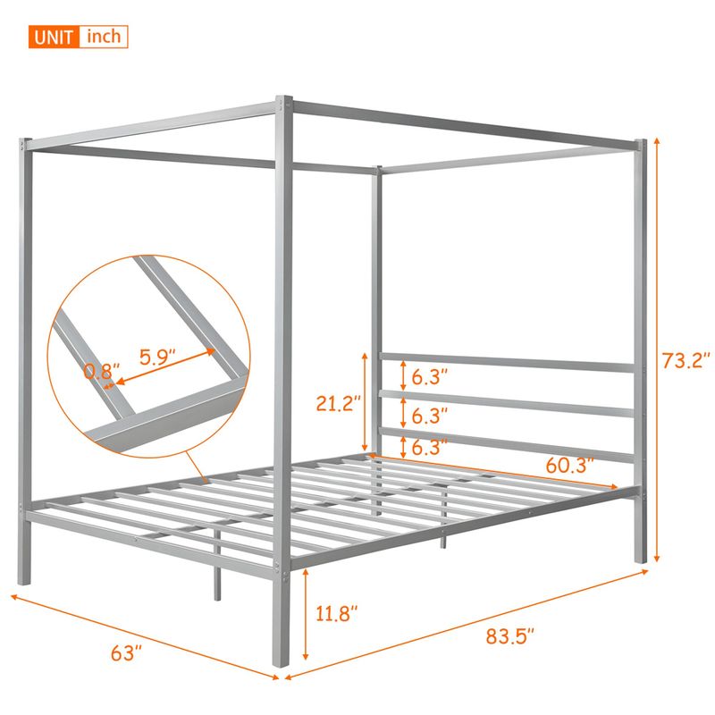 Moda Metal Framed Canopy Platform Bed - Silver