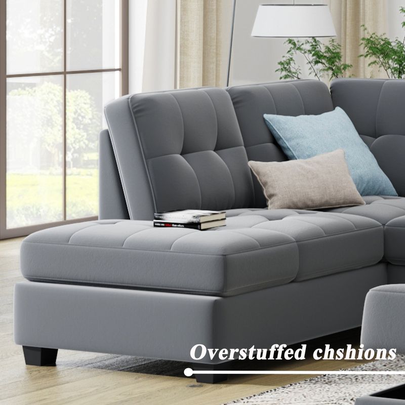 Sectional Sofa with Reversible Chaise Lounge And Storage Ottoman - Antique Grey