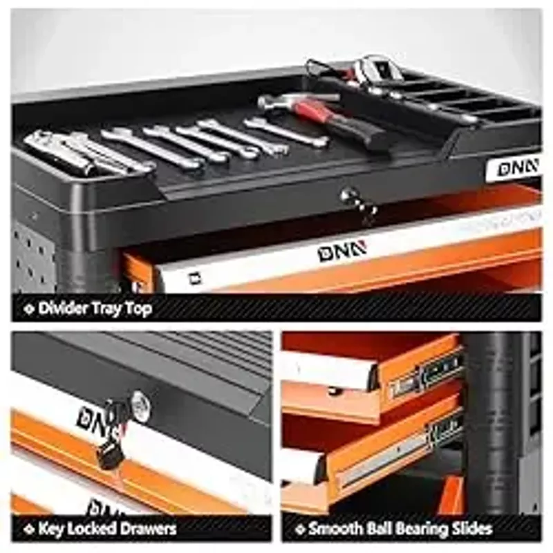 DNA MOTORING 4-Drawers Roller Tool Chest Cabinet with Casters, Locking System, Top Worktop, for Garage Warehouse Workshop, Orange, TOOLS-00402