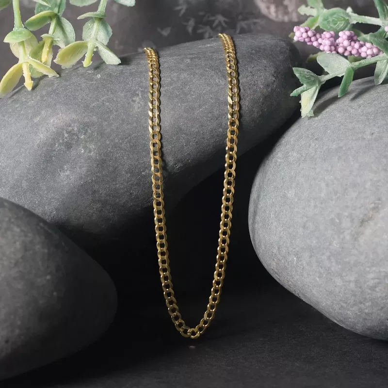 2.6mm 14k Yellow Gold Solid Curb Chain (16 Inch)