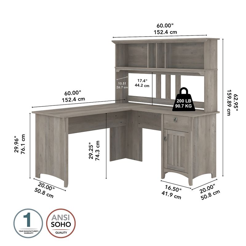 Salinas L-shaped Desk with Hutch by Bush Furniture - Reclaimed Pine