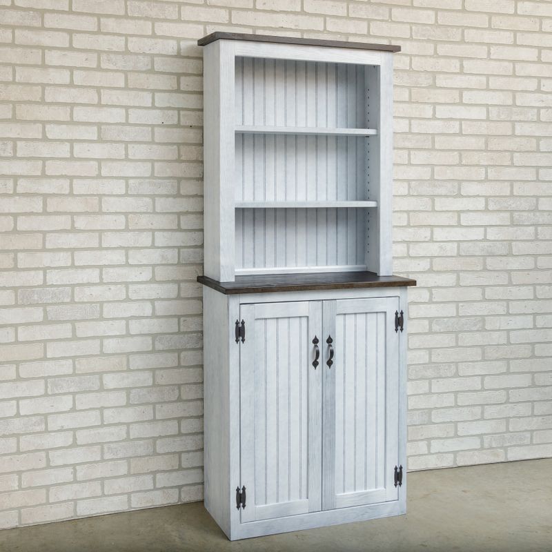 York Storage Display Hutch Cabinet, 2-Door, Espresso Top & Base-Wood - Espresso & Brown Top