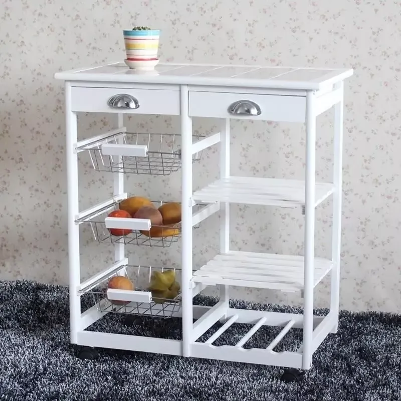Carson Carrington Dalur Rolling Wooden Trolley Kitchen Cart w/drawers - White