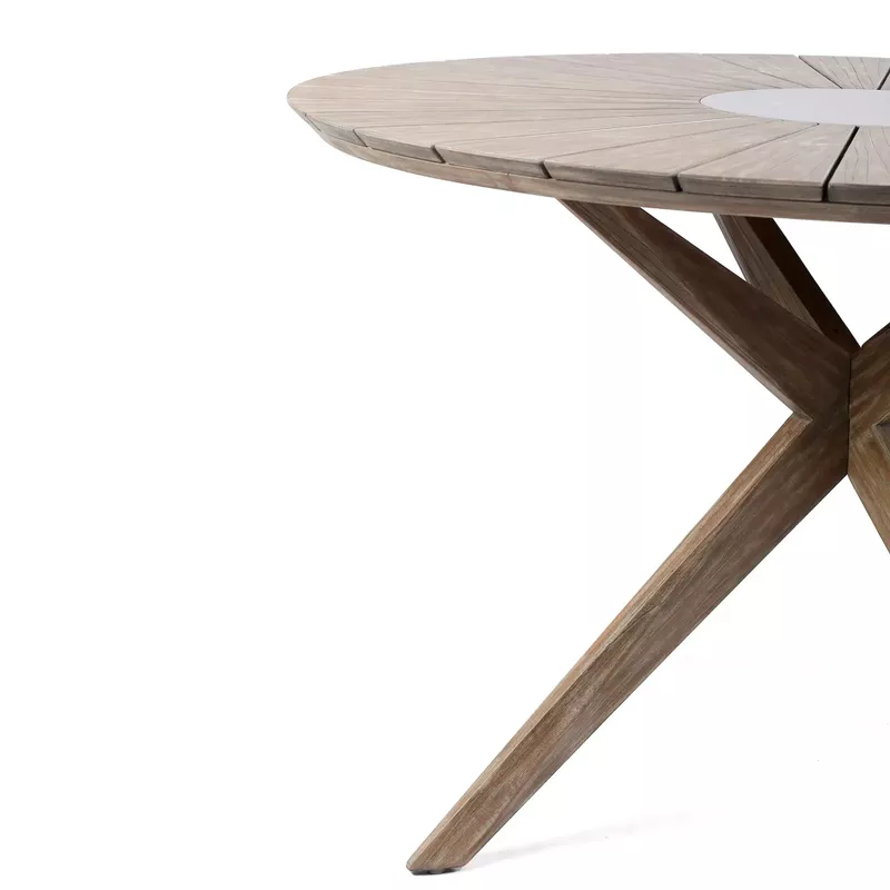Oasis Outdoor Patio Eucalyptus Round Dining Table with Grey Super Stone - Dark