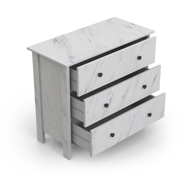 DH BASIC Transitional 3-Drawer Neutral Youth Dresser by Denhour - White Marble