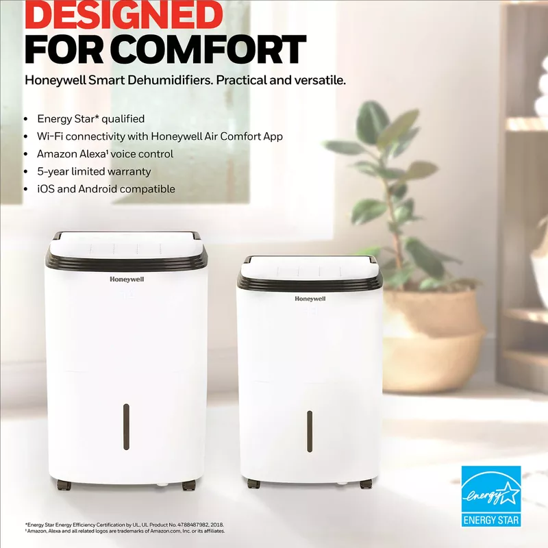 Honeywell Smart Wi-Fi Energy Star Dehumidifier for Medium Basement and Room Up to 3000 Sq. Ft.