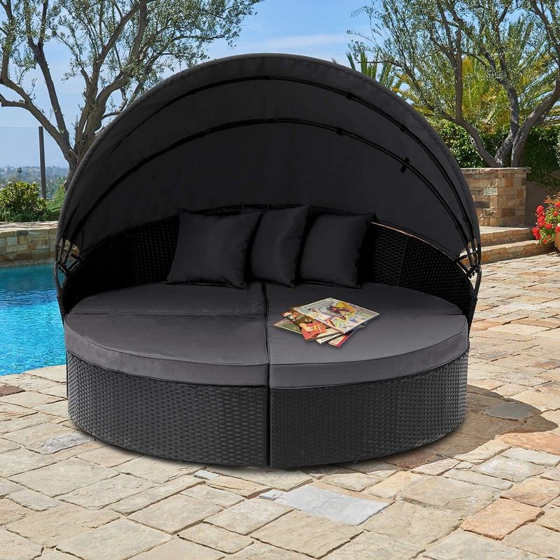 Nuon 4-piece Outdoor Wicker Patio Canopy Daybed Set by Havenside Home - Black