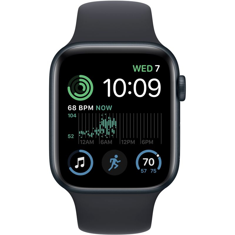 Angle Zoom. Apple Watch SE 2nd Generation (GPS + Cellular) 44mm Aluminum Case with Midnight Sport Band - M/L - Midnight