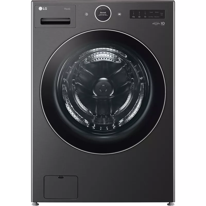 LG - 5.0 Cu. Ft. High-Efficiency Stackable Smart Front Load Washer with Steam and TurboWash 360 - Black Steel