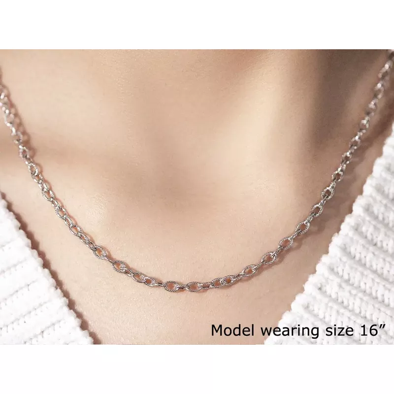 3.5mm 14k White Gold Pendant Chain with Textured Links (18 Inch)