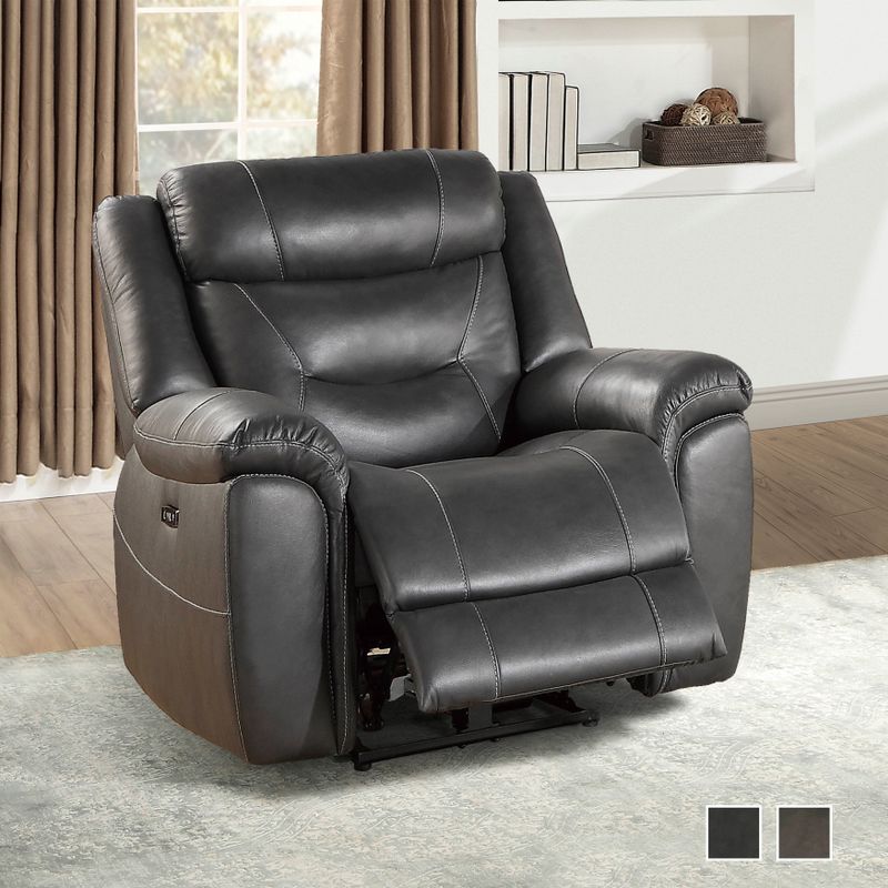 Oswald Leather Power Reclining Chair - Brown
