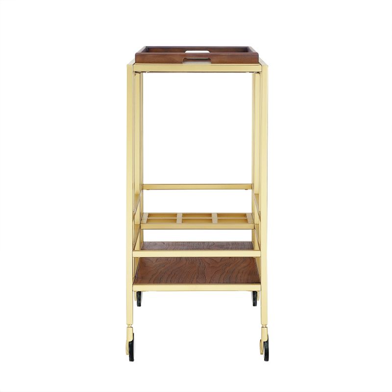 Ronald Serving Bar Cart, Removable Tray/ Wine Bottle Storage/ Casters - Gold/ Walnut