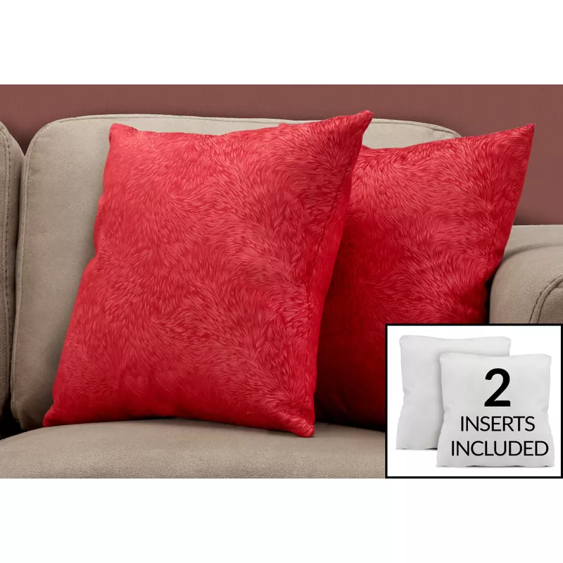 Pillows/ Set Of 2/ 18 X 18 Square/ Insert Included/ decorative Throw/ Accent/ Sofa/ Couch/ Bedroom/ Polyester/ Hypoallergenic/ Red/ Modern