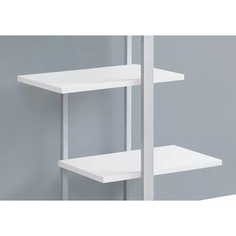 Bookshelf/ Bookcase/ Etagere/ 5 Tier/ 60"H/ Office/ Bedroom/ Metal/ Laminate/ White/ Grey/ Contemporary/ Modern