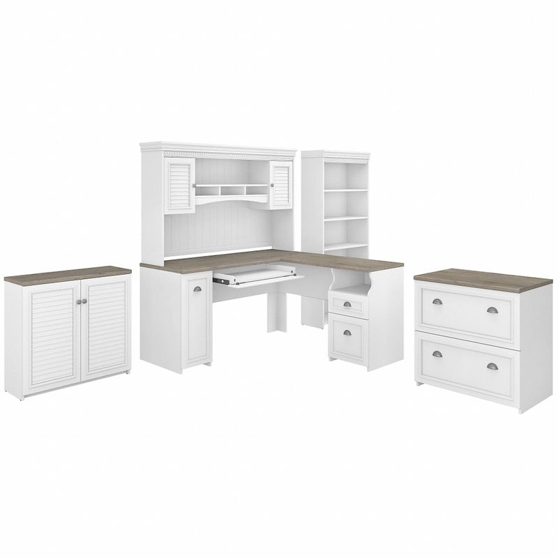 L-shaped Desk/Hutch/Cabinets/Bookcase - Antique White