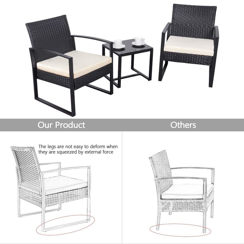 Homall 3 Pieces Patio Set Outdoor Wicker Patio Furniture Sets Modern Bistro Set Rattan Chair Conversation Sets - White