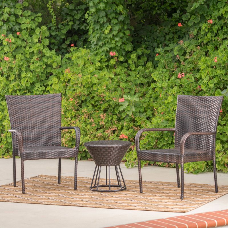 Davis Outdoor 3-Piece Wicker Stacking Chair Chat Set by Christopher Knight Home - Multibrown