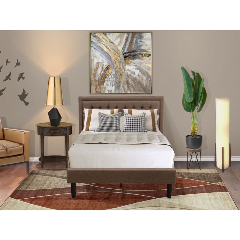 East West Furniture 2 Pieces Bedroom Set - 1 Bed Brown Linen Fabric and Button Tufted Headboard - 1 Nightstand (Bed Option) - KD18K-1HI07