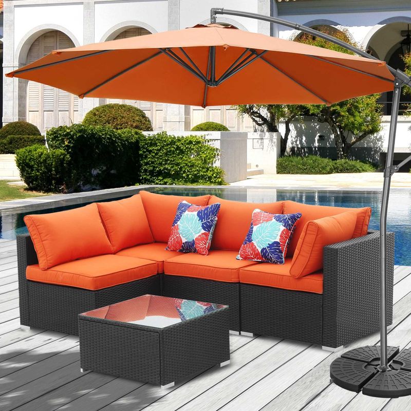 Rent to own Outdoor Patio Sectional Sofa Set Wicker Sofa 5pcs Orange