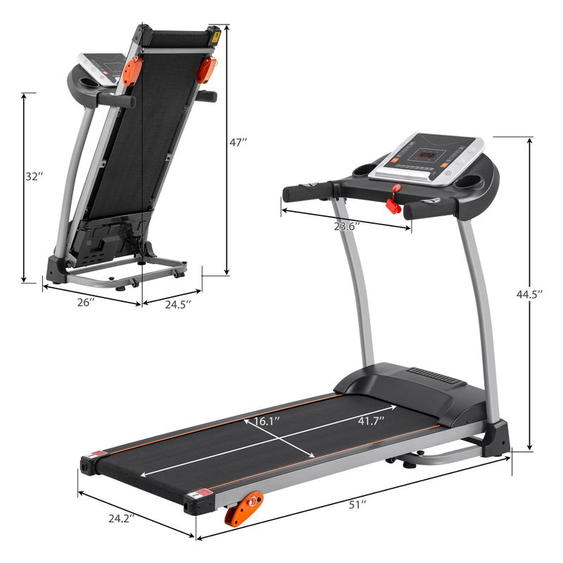 Nestfair 1.5HP Electric Folding Treadmill 3-Level Incline Adjustable - Grey