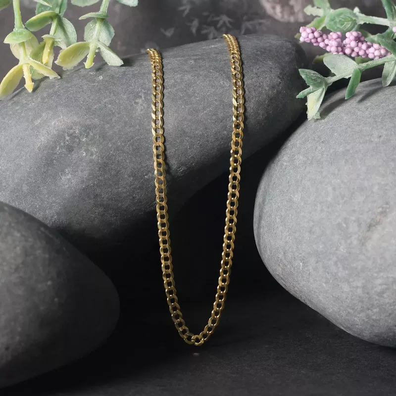 2.6mm 14k Yellow Gold Solid Curb Chain (24 Inch)