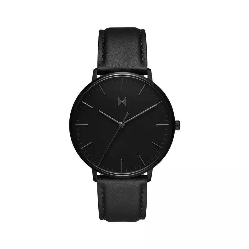 MVMT - Mens Legacy Slim Panther Black Leather Strap Watch Black Dial